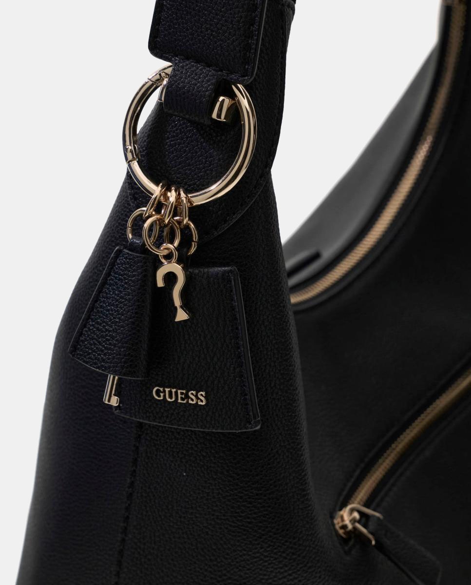 Mala Hobo com Alça de Ombro e Pendente Decorativo Preto-4
