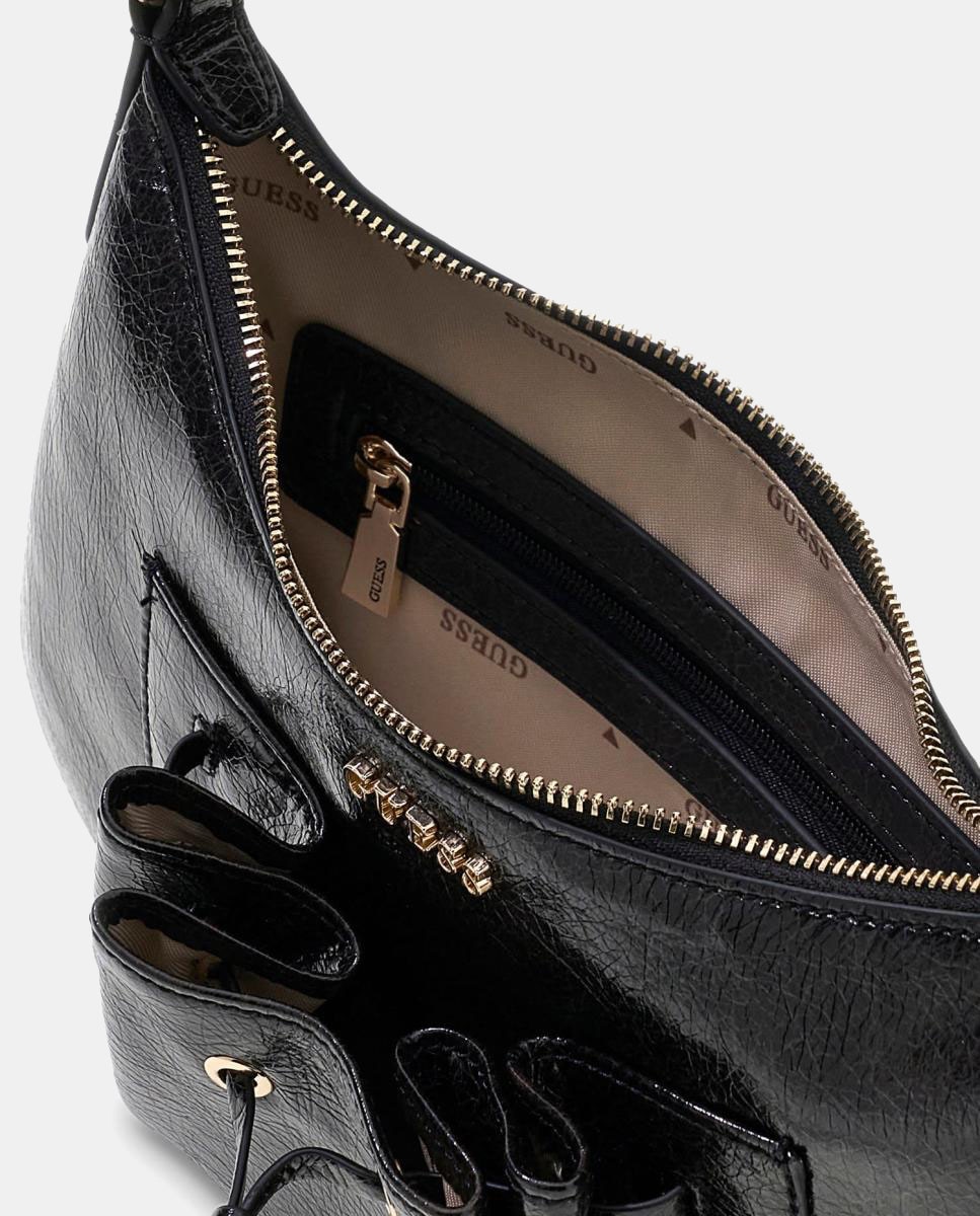 Mala Hobo com Alça de Ombro e Detalhe Franzido Preto-5