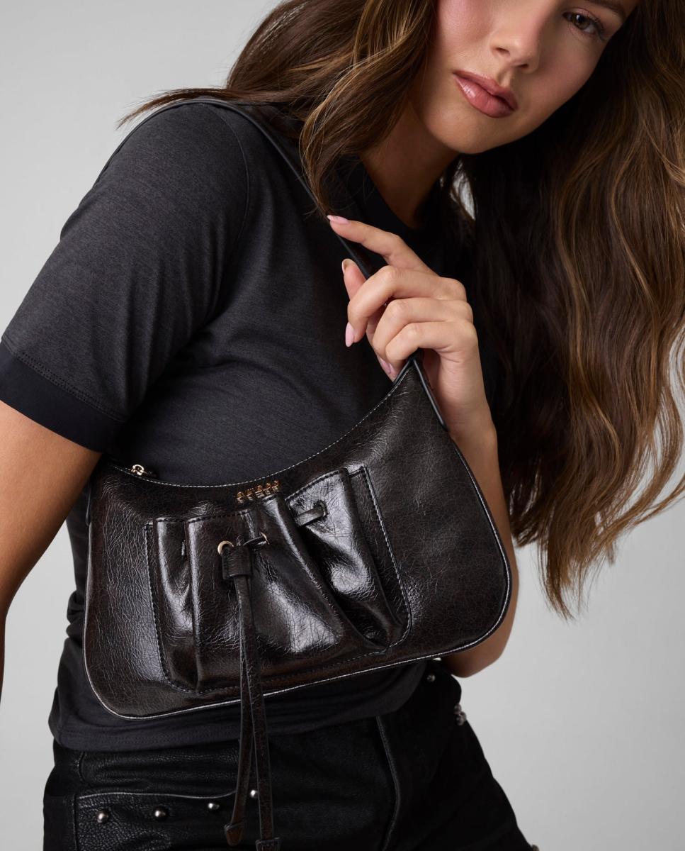 Mala Hobo com Alça de Ombro e Detalhe Franzido Preto-6
