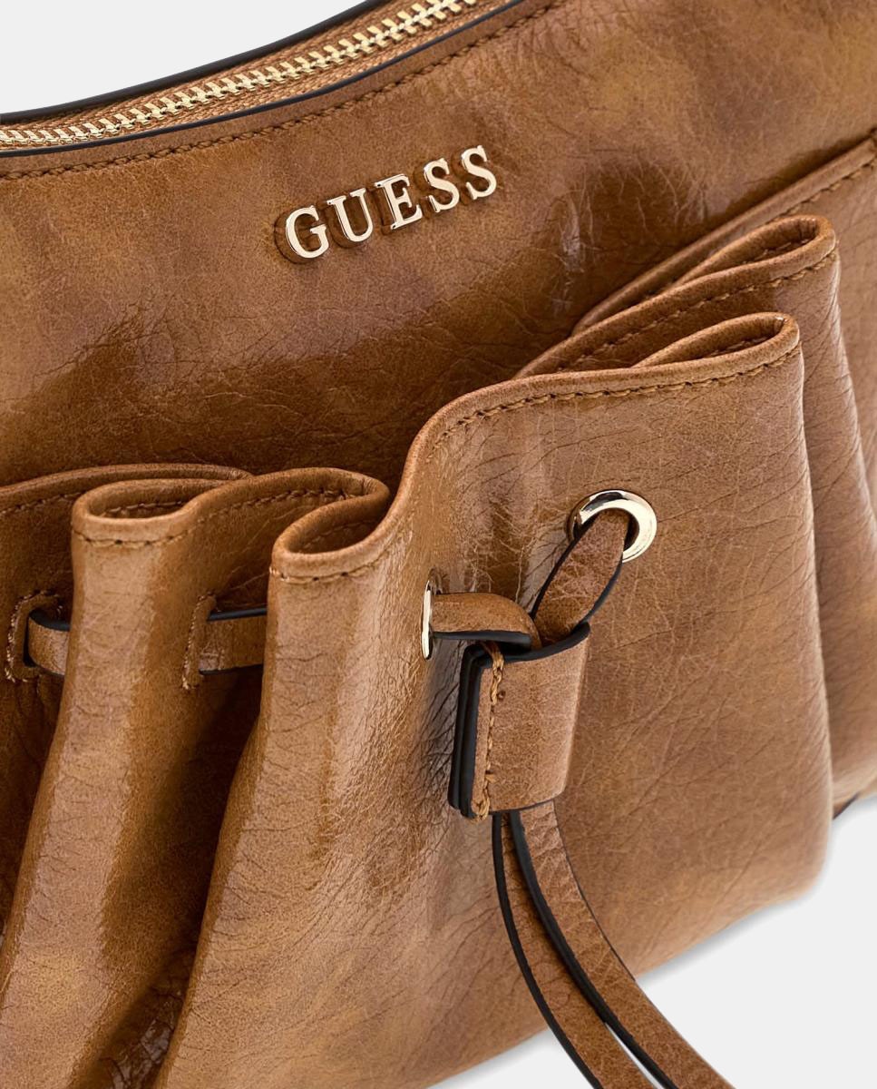 Mala Hobo com Alça de Ombro e Detalhe Franzido Castanho-claro-3