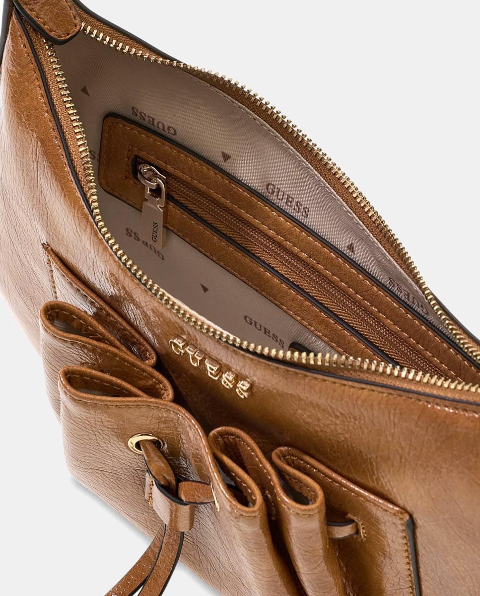 Mala Hobo com Alça de Ombro e Detalhe Franzido Castanho-claro-5