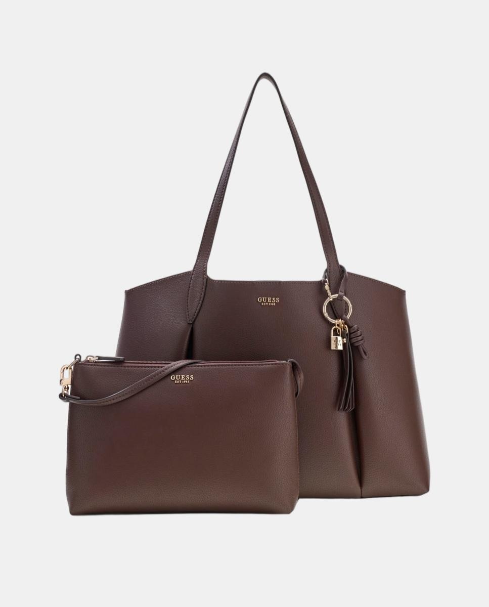 Mala Tipo Tote com Alça Dupla e Nécessaire Interior Amovível Castanho-escuro-2