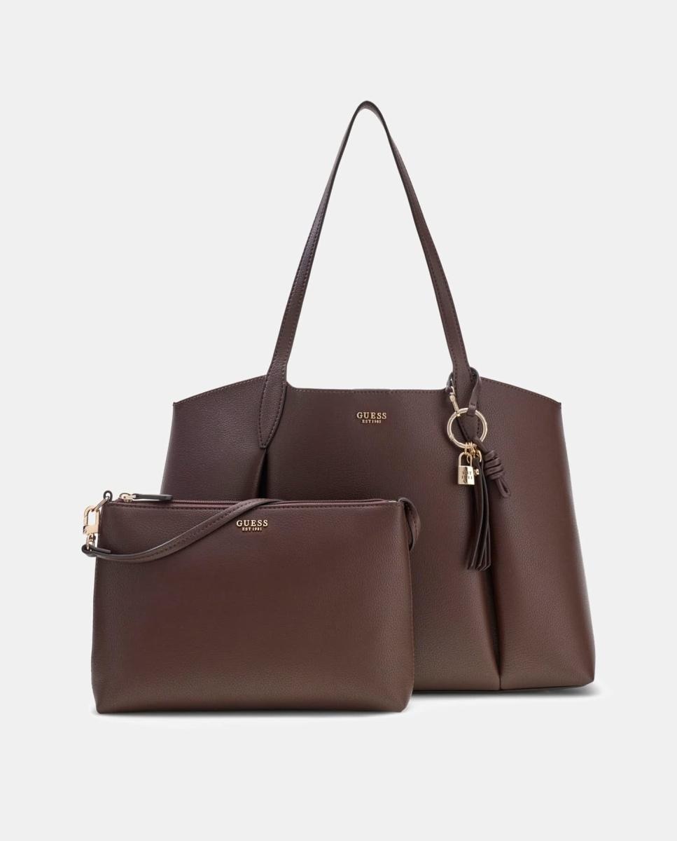 Mala Tipo Tote com Alça Dupla e Nécessaire Interior Amovível Castanho-escuro-5