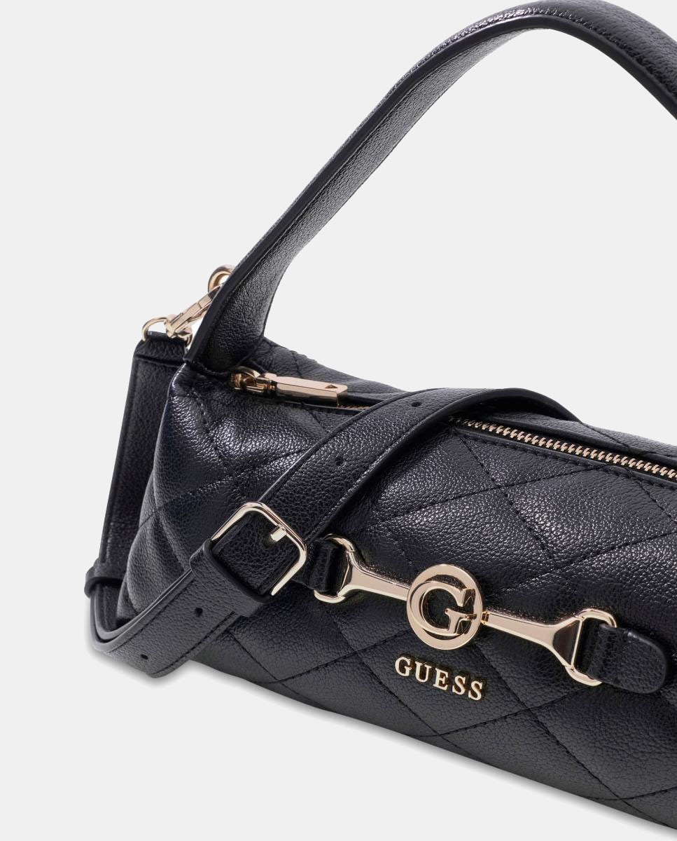 Mala Tipo Baguette Acolchoada com Alça Curta e Logótipo Metálico Preto-2