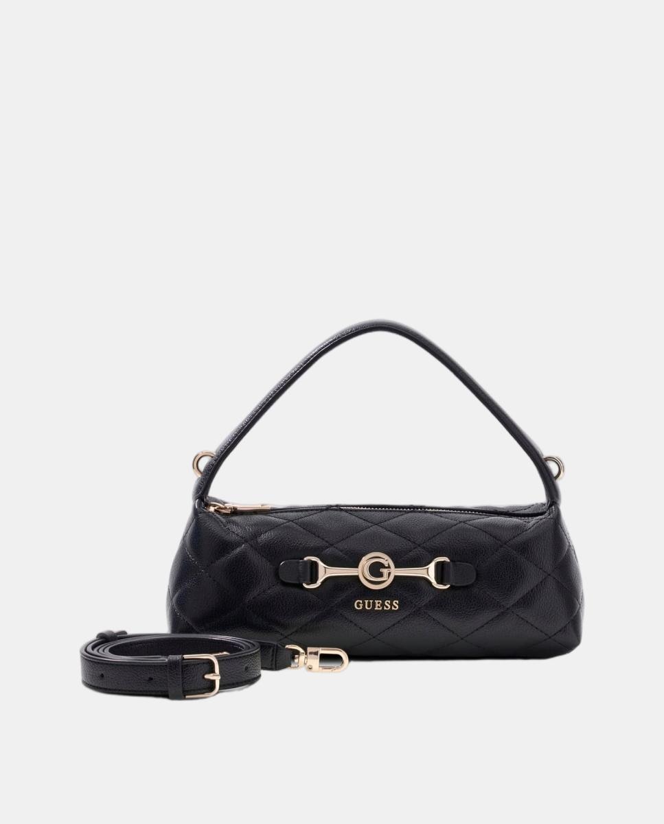 Mala Tipo Baguette Acolchoada com Alça Curta e Logótipo Metálico Preto-3
