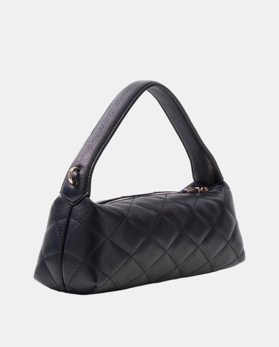 Mala Tipo Baguette Acolchoada com Alça Curta e Logótipo Metálico Preto-4