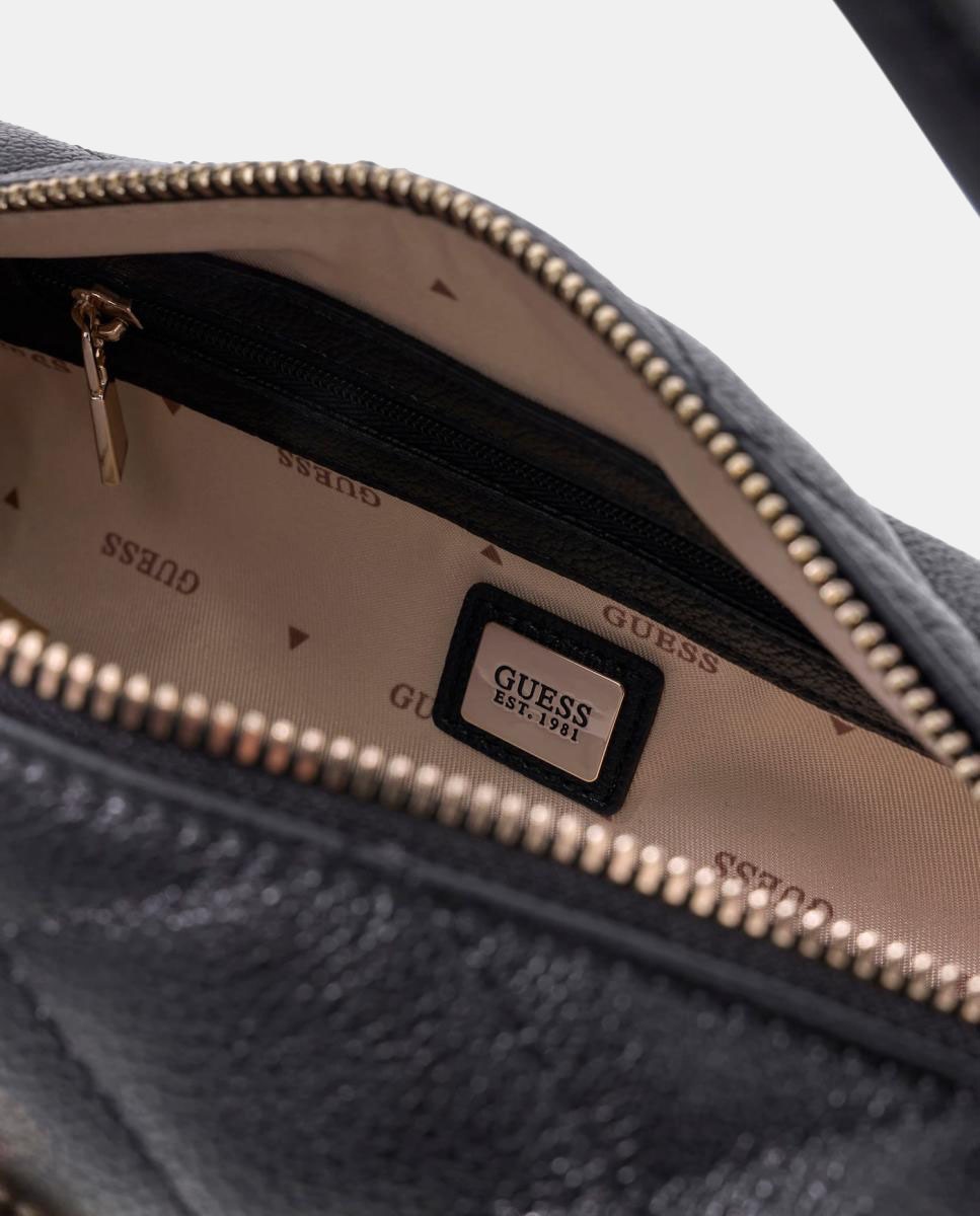 Mala Tipo Baguette Acolchoada com Alça Curta e Logótipo Metálico Preto-5