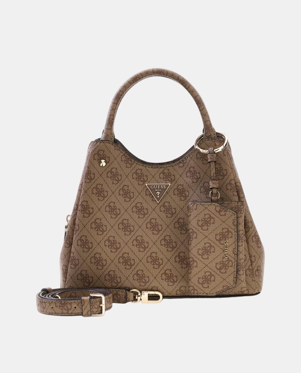 Mala Tipo Satchel com Alça Dupla e Porta-Moedas Pendente Bege-2