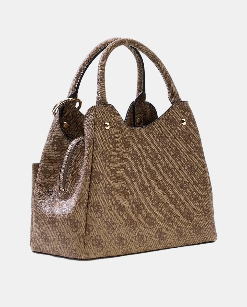 Mala Tipo Satchel com Alça Dupla e Porta-Moedas Pendente Bege-3