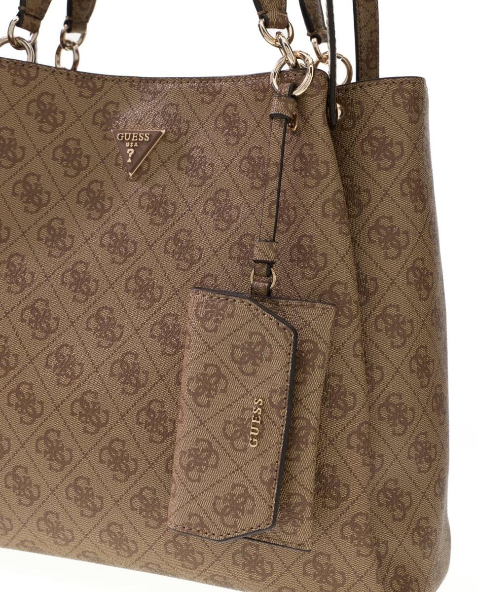 Mala Tipo Satchel com Alça Dupla e Etiqueta Pendente Bege-2