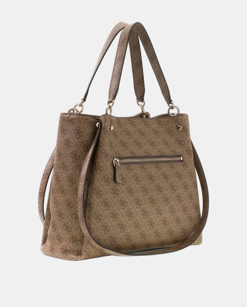 Mala Tipo Satchel com Alça Dupla e Etiqueta Pendente Bege-3