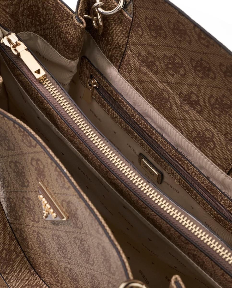 Mala Tipo Satchel com Alça Dupla e Etiqueta Pendente Bege-4