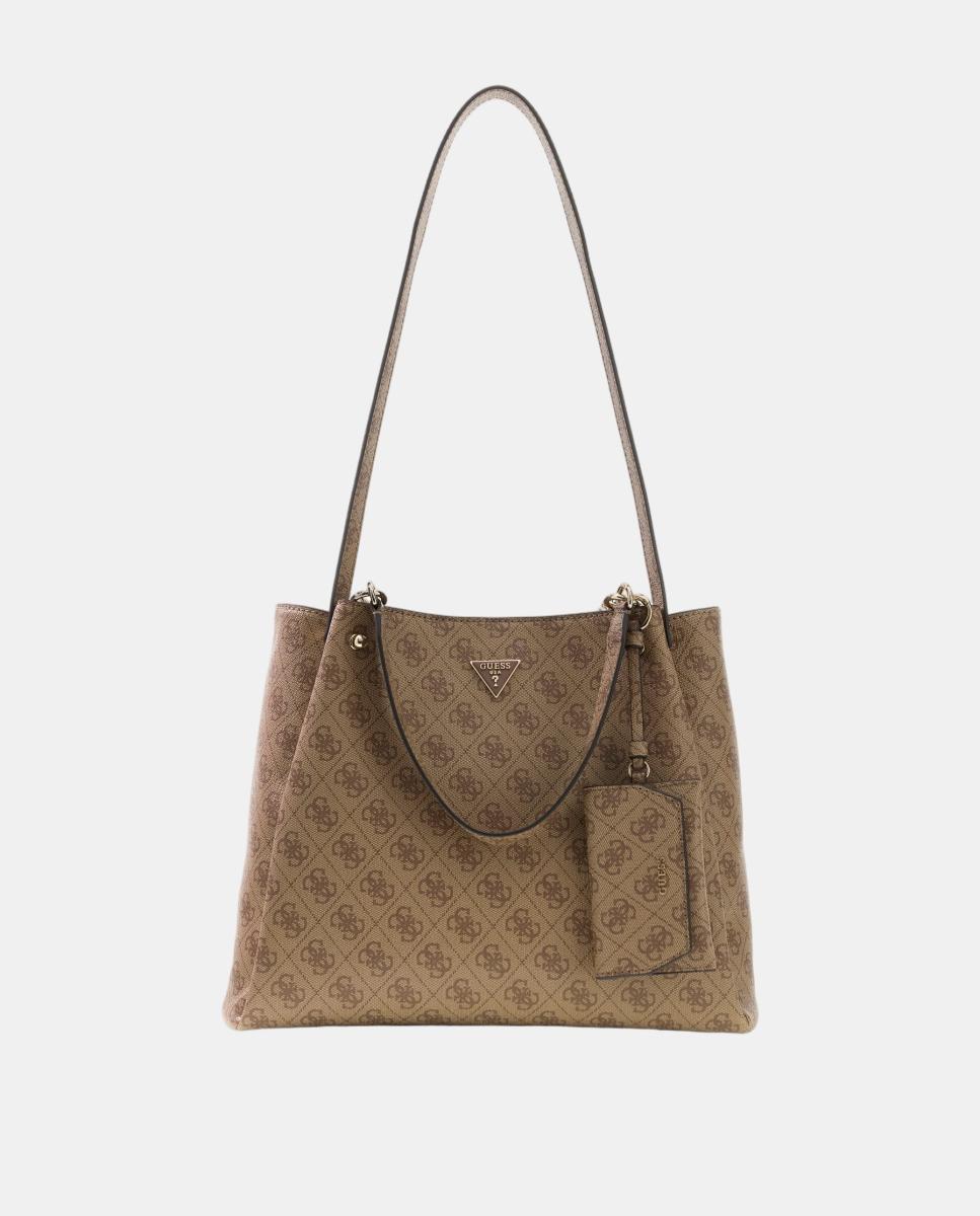 Mala Tipo Satchel com Alça Dupla e Etiqueta Pendente Bege-5