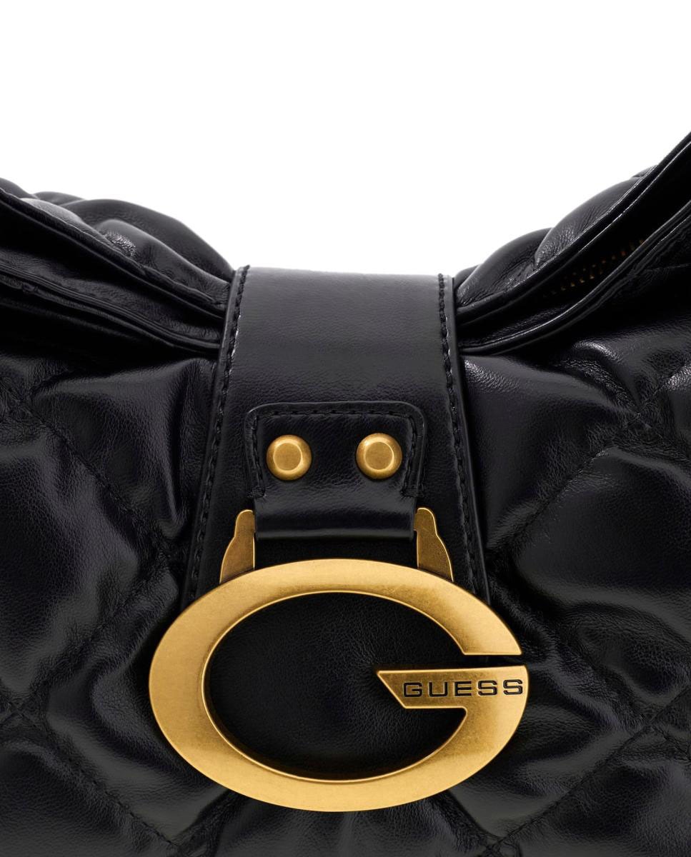 Imagen 4 de Bolso hobo acolchado con asa de hombro y logo metálico - Guess - Negro Negro