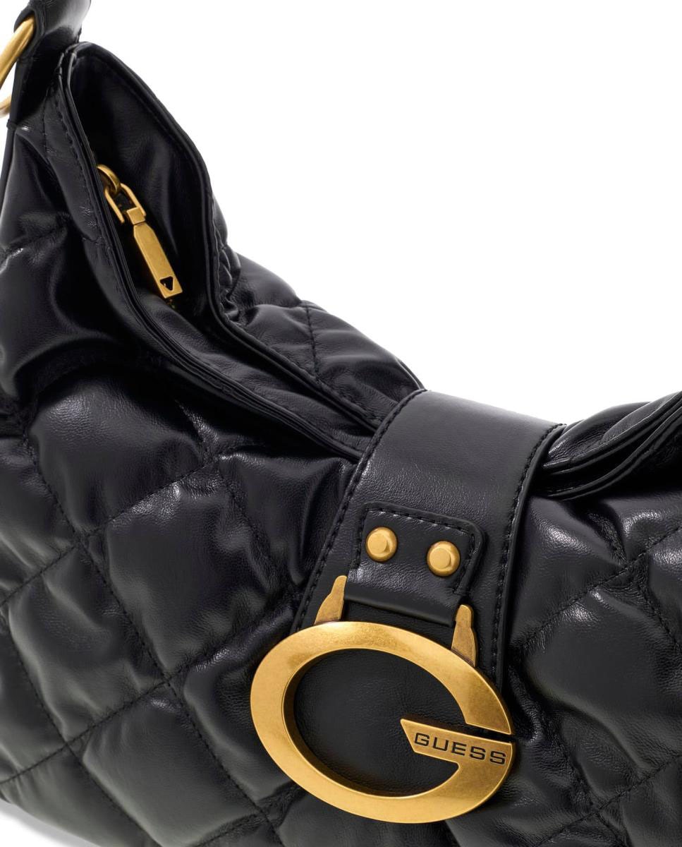 Imagen 5 de Bolso hobo acolchado con asa de hombro y logo metálico - Guess - Negro Negro