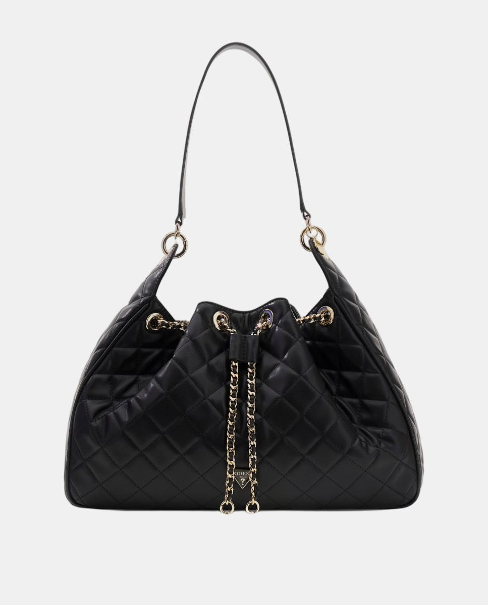 Bolso bucket acolchado con asas combinadas y cierre fruncido - Guess - Negro Negro-1