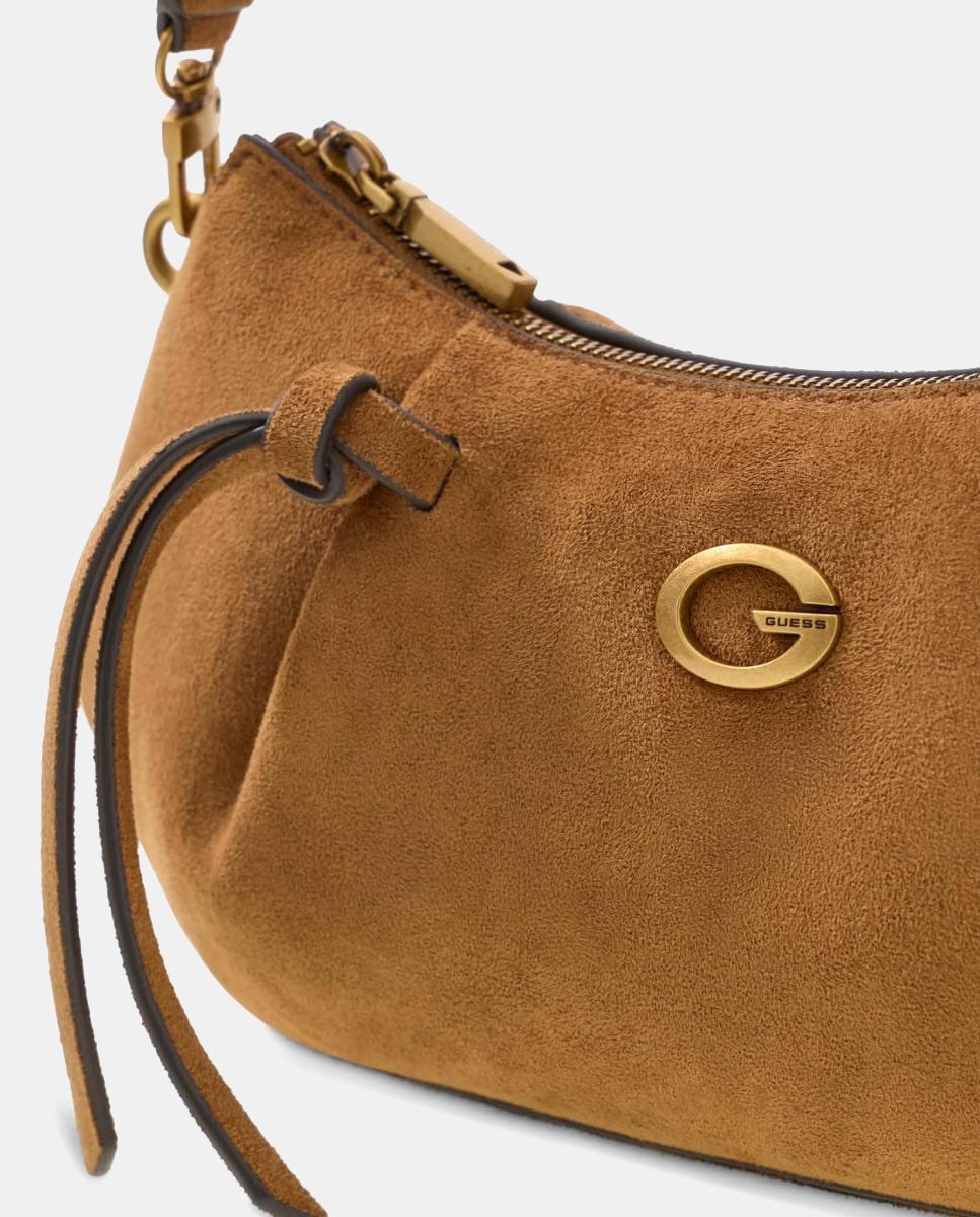 Mala Hobo com Alça Ajustável e Logótipo Metálico Castanho-claro-2