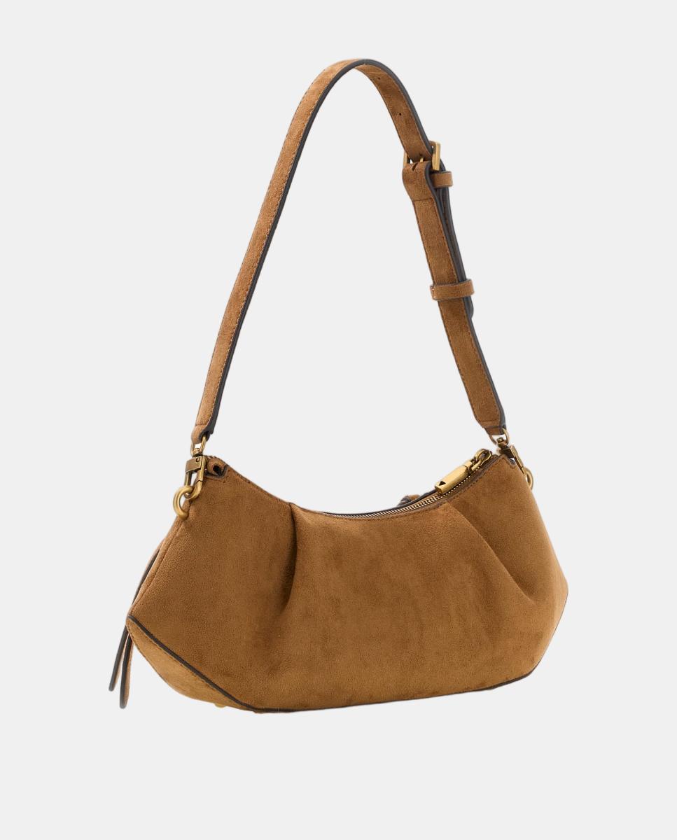 Mala Hobo com Alça Ajustável e Logótipo Metálico Castanho-claro-3