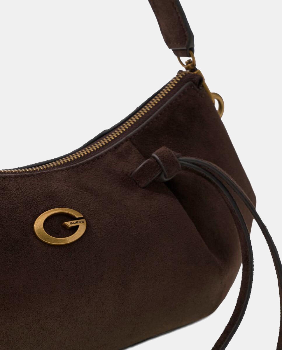Bolso hobo con asa ajustable y logo metálico - Guess - Marrón oscuro Marrón oscuro-4