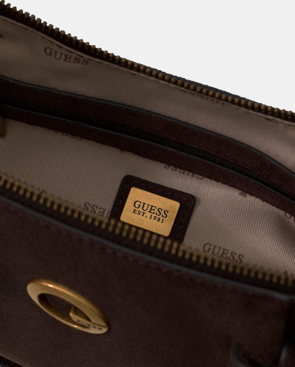 Bolso hobo con asa ajustable y logo metálico - Guess - Marrón oscuro Marrón oscuro-5