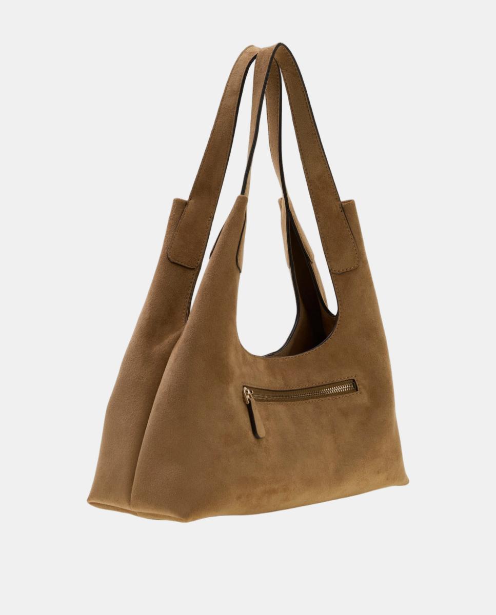Mala Hobo com Alça de Ombro e Detalhe Metálico à Frente Castanho-claro-2