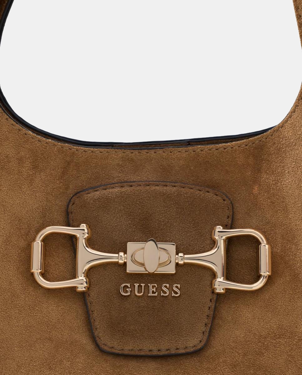 Mala Hobo com Alça de Ombro e Detalhe Metálico à Frente Castanho-claro-3