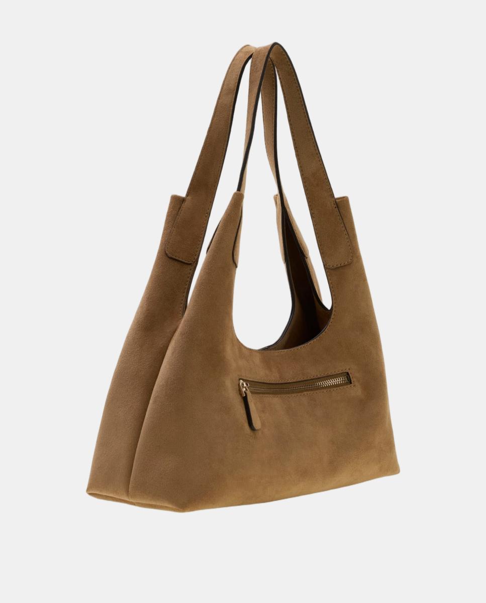 Mala Hobo com Alça de Ombro e Detalhe Metálico à Frente Castanho-claro-4