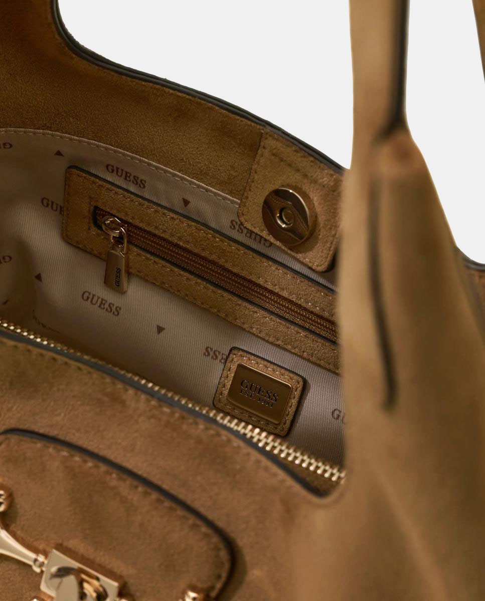 Mala Hobo com Alça de Ombro e Detalhe Metálico à Frente Castanho-claro-5