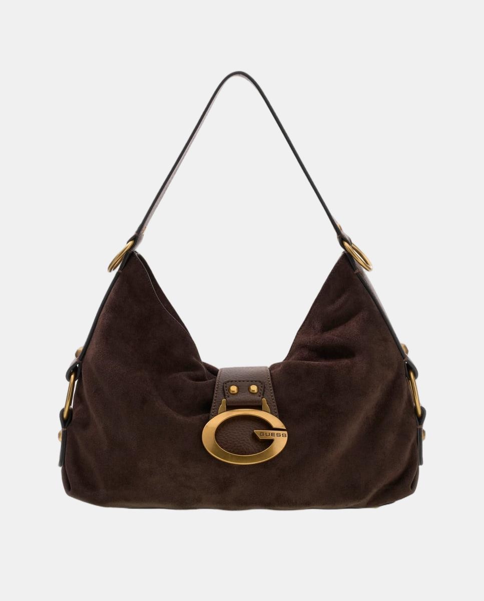 Imagen 0 de Bolso hobo con asa de hombro y logo metálico Marrón oscuro