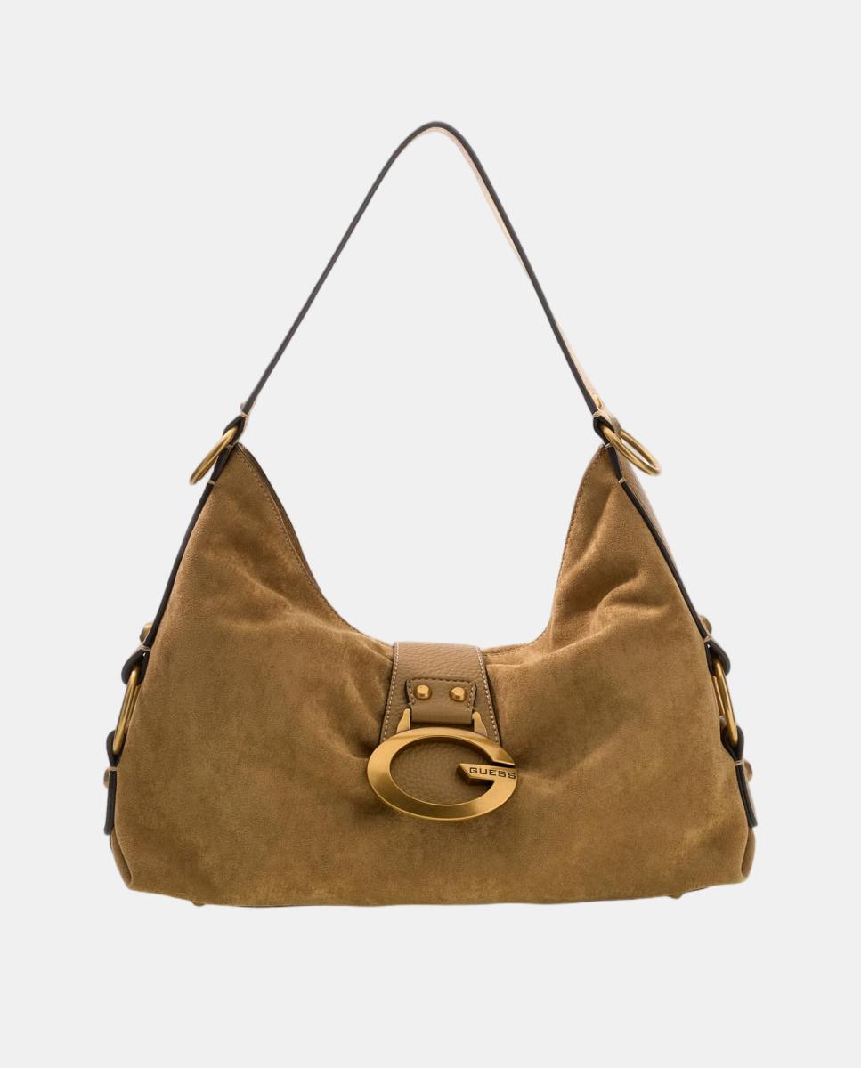 Imagen 0 de Bolso hobo con asa de hombro y logo metálico Marrón claro