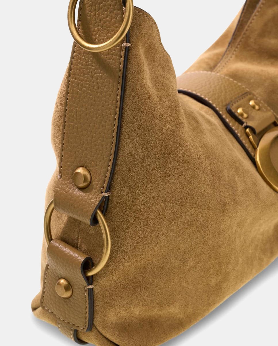 Bolso hobo con asa de hombro y logo metálico - Guess - Marrón claro Marrón claro-3