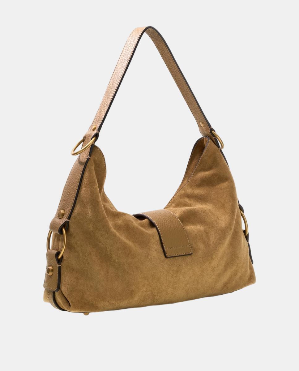 Bolso hobo con asa de hombro y logo metálico - Guess - Marrón claro Marrón claro-4