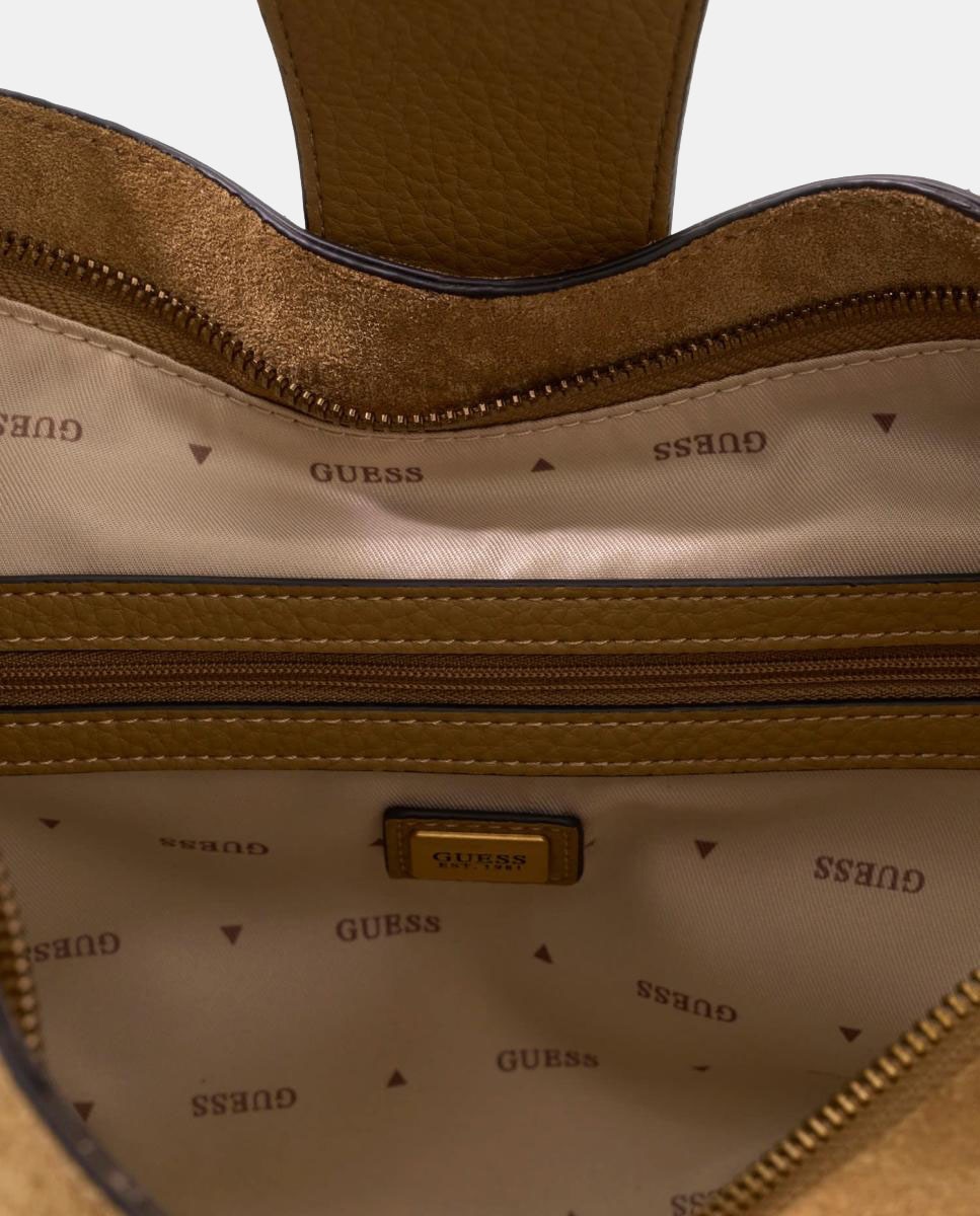 Bolso hobo con asa de hombro y logo metálico - Guess - Marrón claro Marrón claro-5
