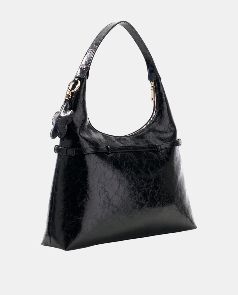 Mala Hobo com Alça de Ombro e Pendente Decorativo Preto-2