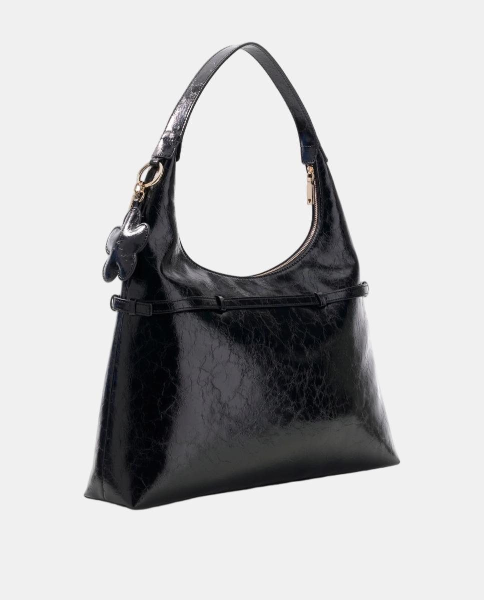 Mala Hobo com Alça de Ombro e Pendente Decorativo Preto-3