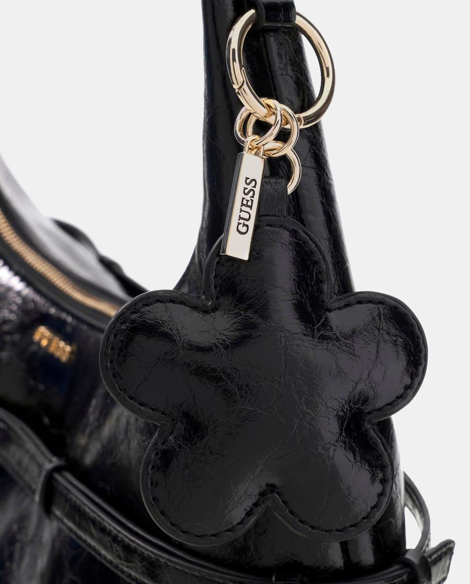 Mala Hobo com Alça de Ombro e Pendente Decorativo Preto-5