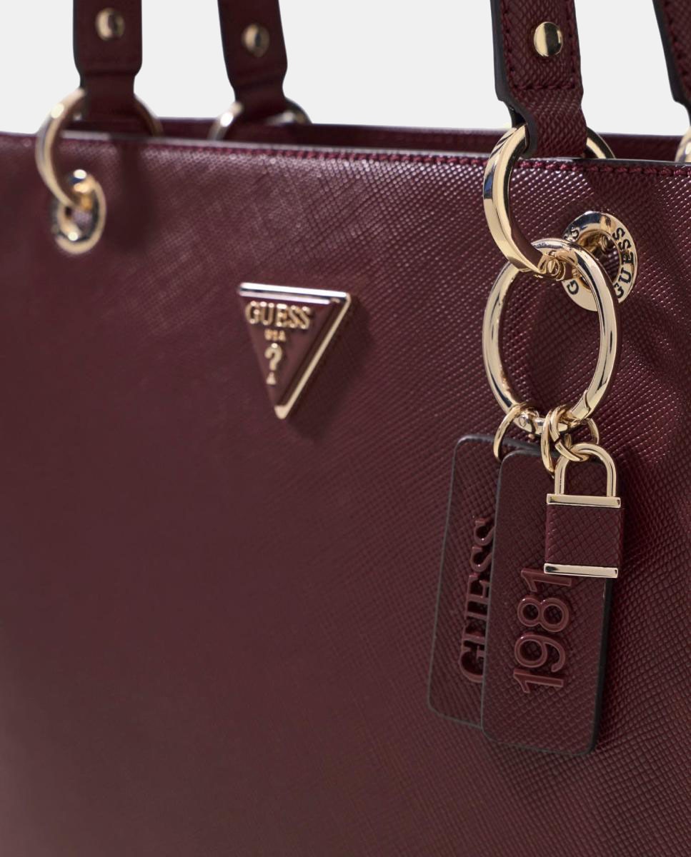 Bolso tote con doble asa y colgante decorativo - Guess - Granate Granate-4