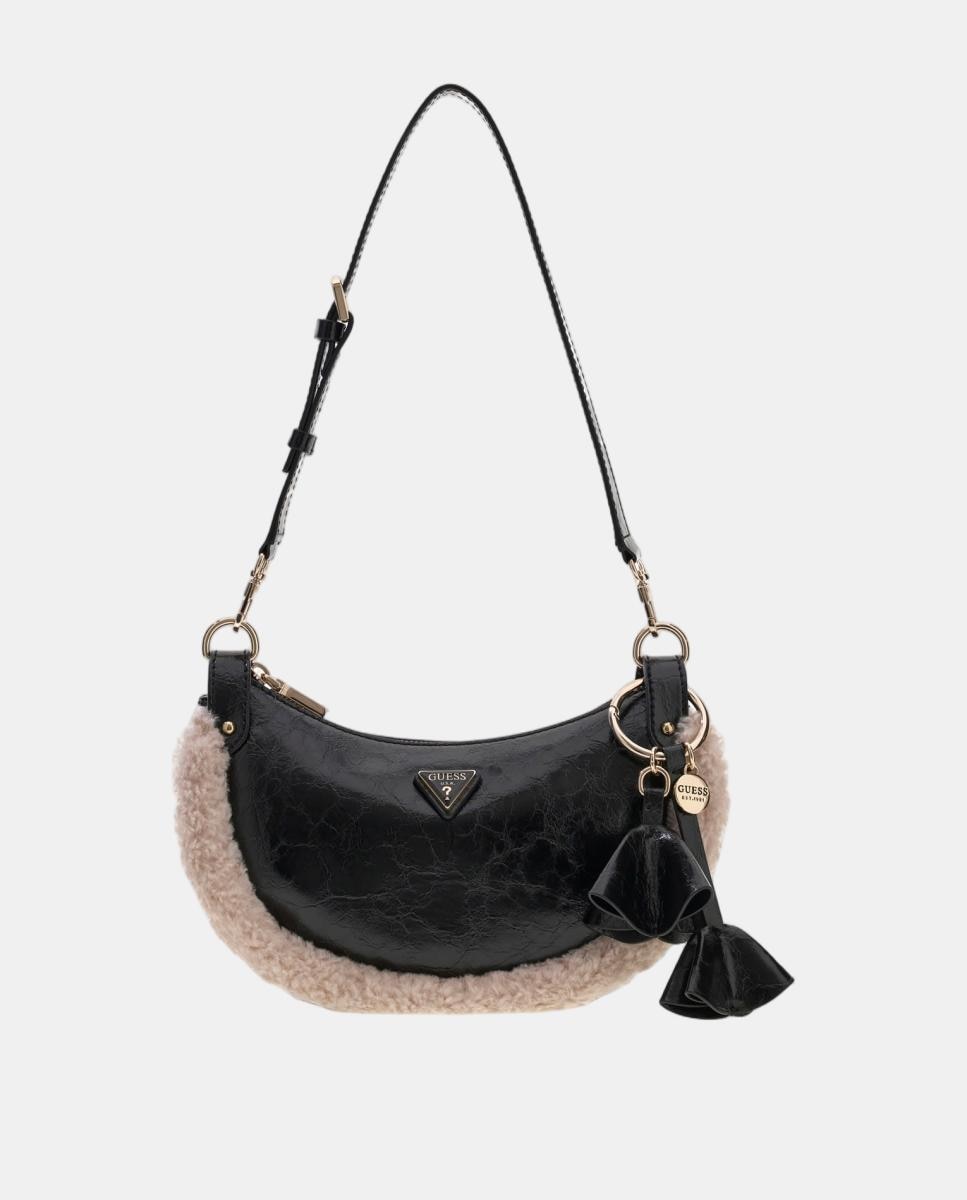 Imagem 0 de Mala Crossbody com Alça Ajustável e Detalhe de Efeito de Pelo de Borrego