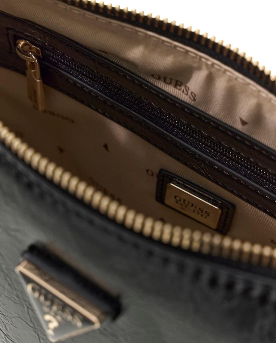 Mala Crossbody com Alça Ajustável e Detalhe de Efeito de Pelo de Borrego Preto-6