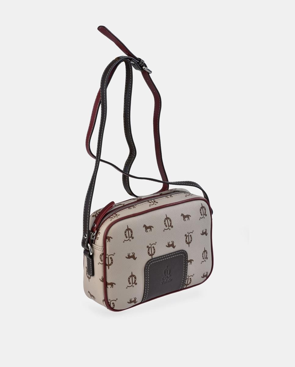 Mala Crossbody Elaborada em Pele e Lona Castanho-2