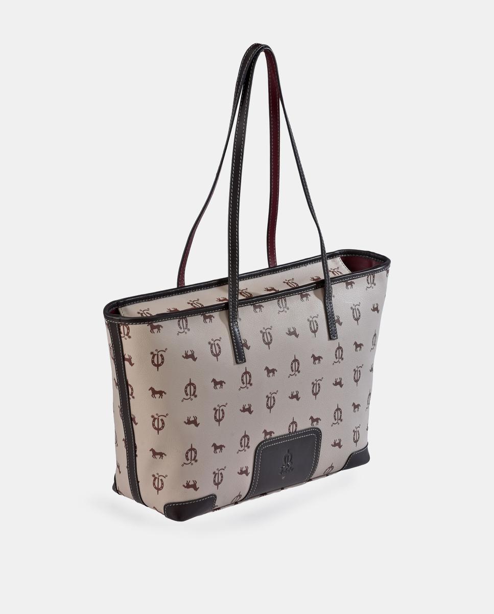 Mala Shopper em Pele e Lona Castanho-2