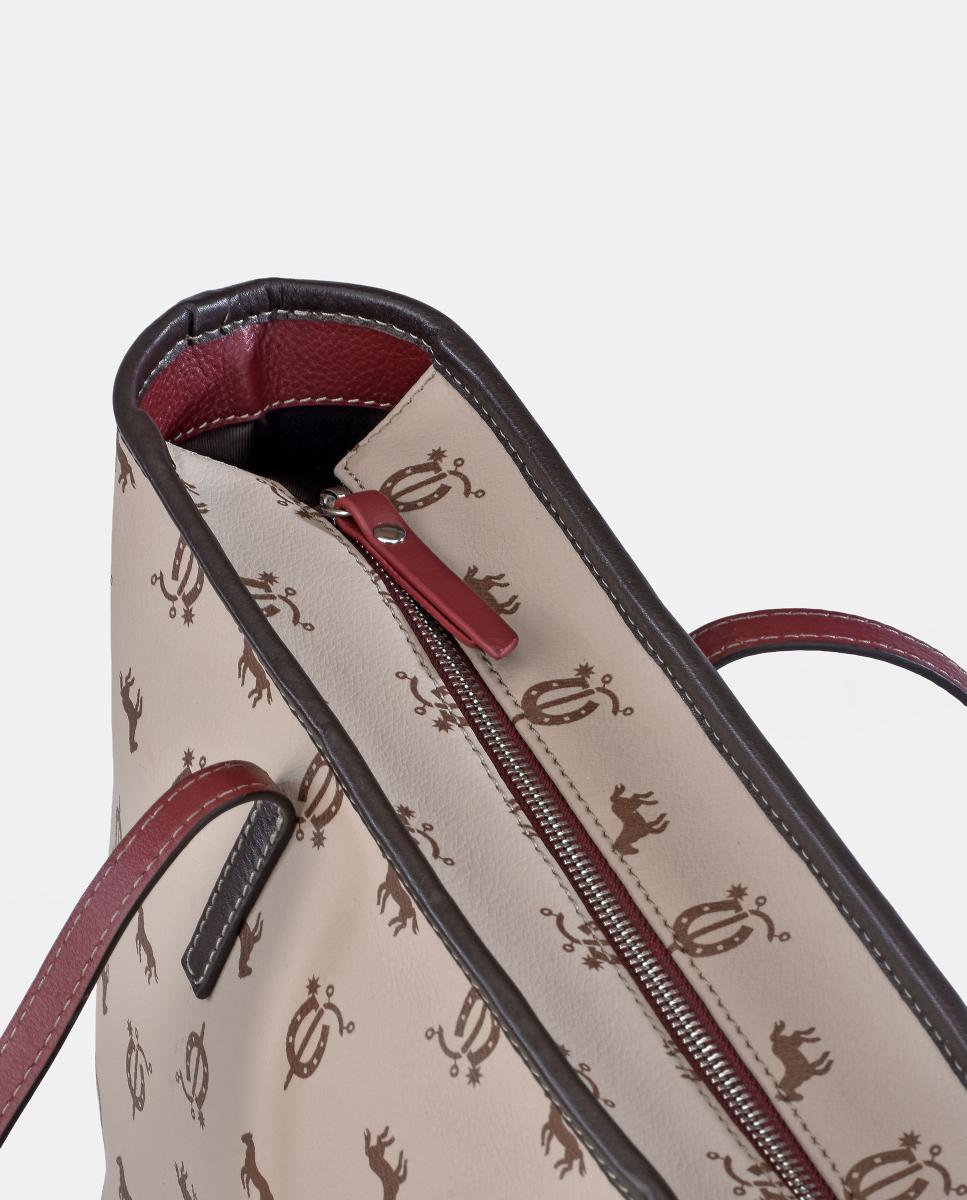 Mala Shopper em Pele e Lona Castanho-3
