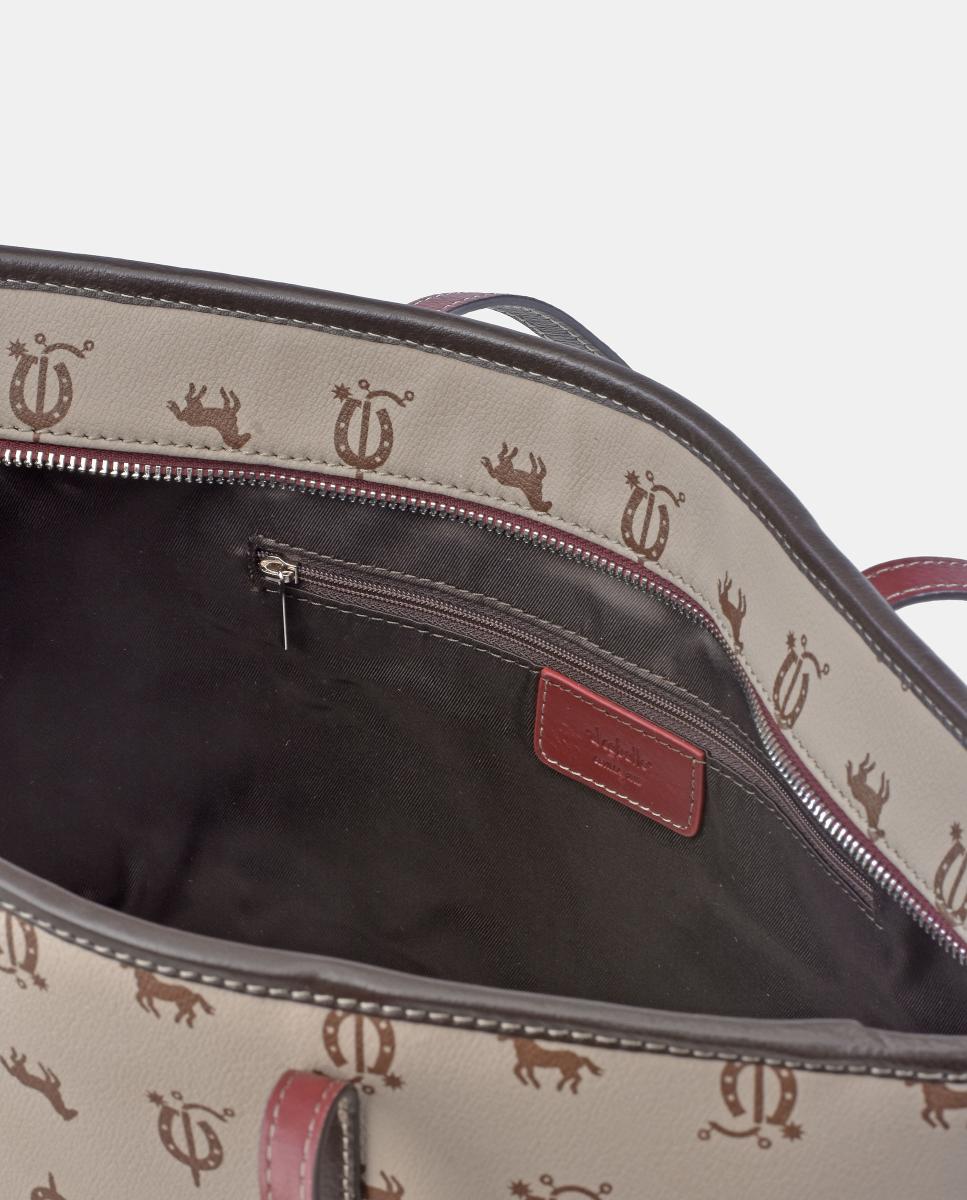 Mala Shopper em Pele e Lona Castanho-4