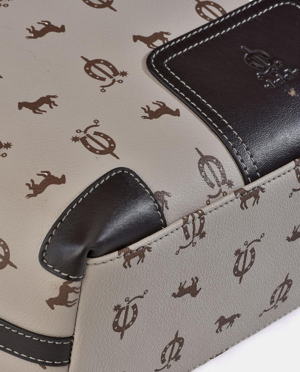 Mala Shopper em Pele e Lona Castanho-5
