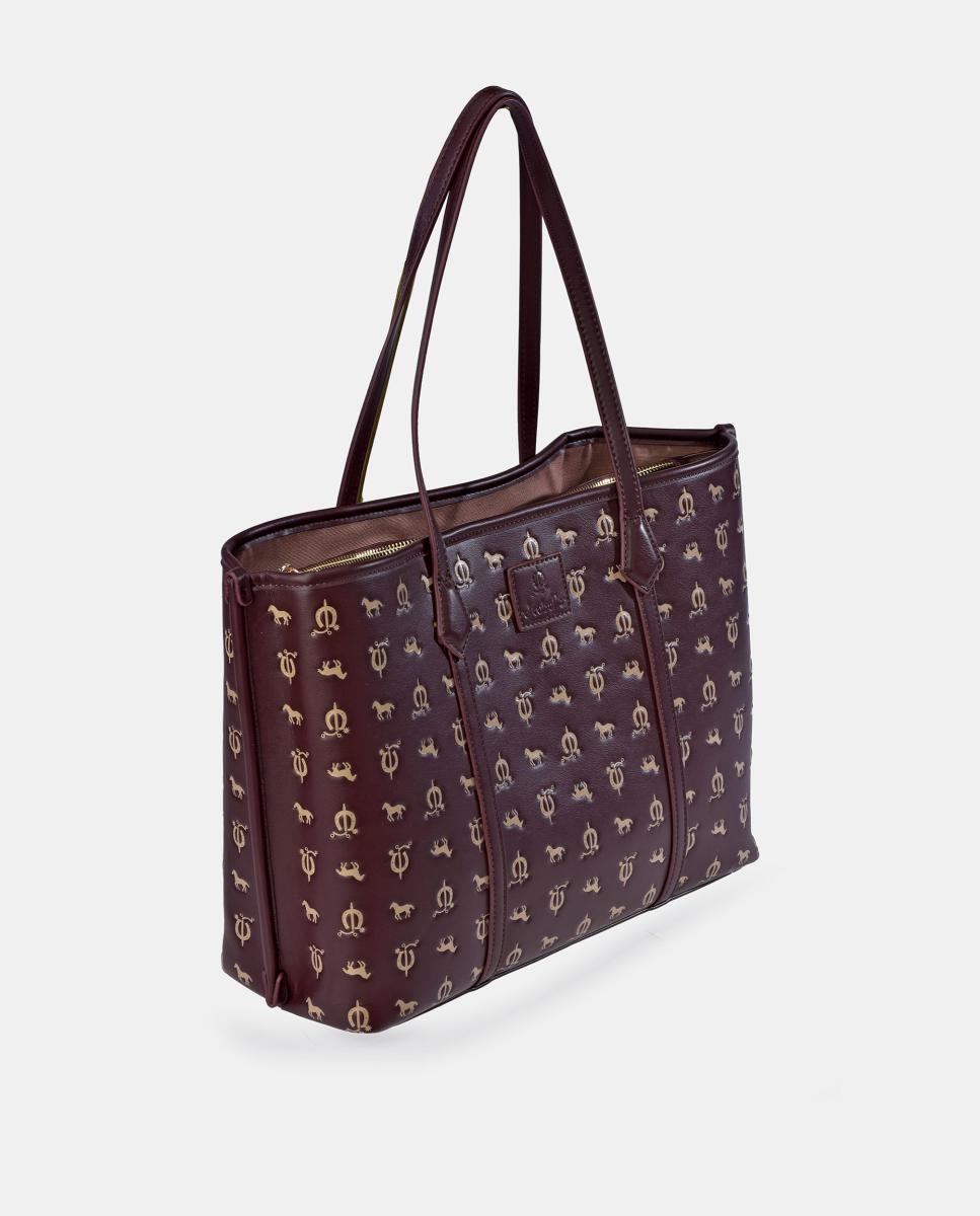 Mala Tipo Tote com Alças Compridas em Material Sintético com Efeito Grená-2