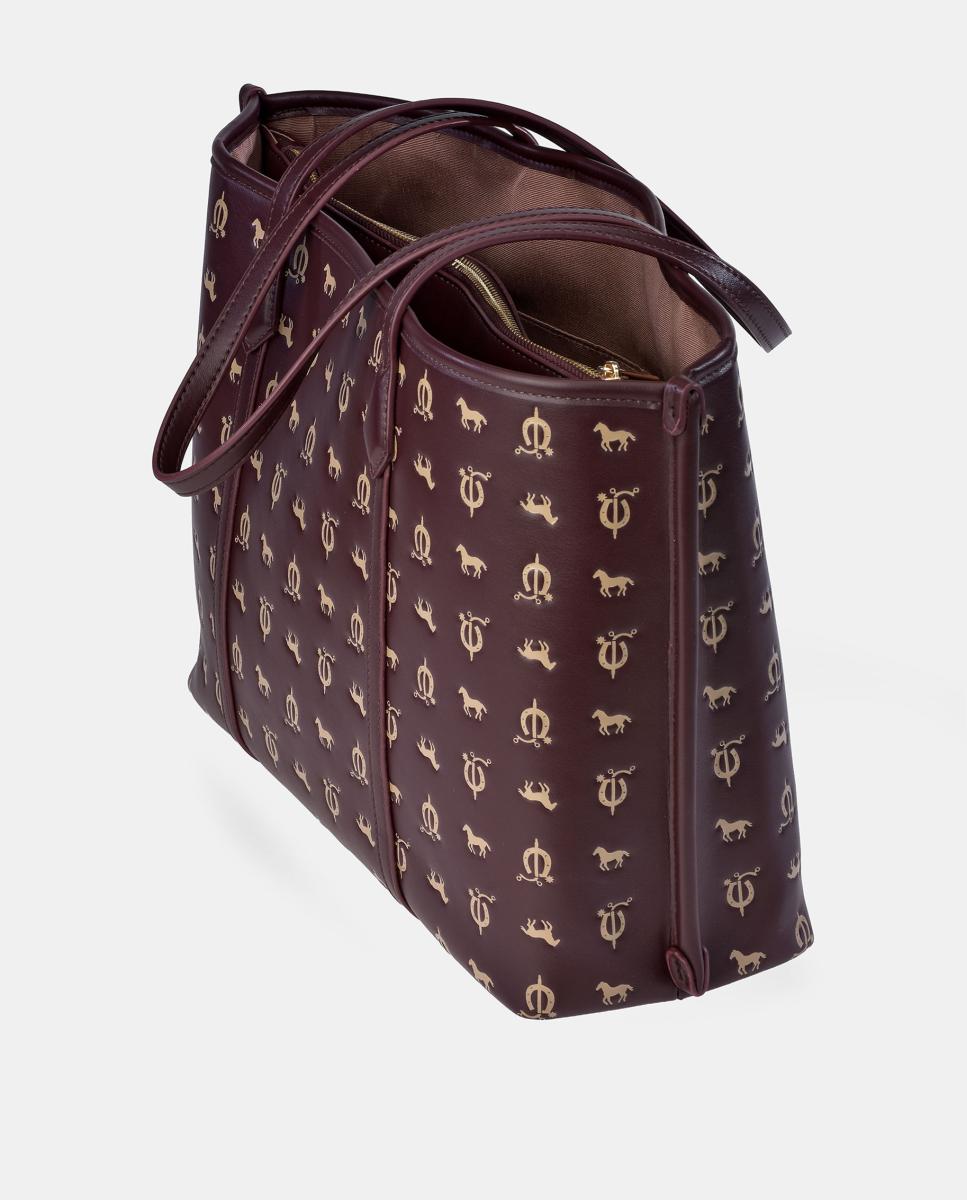 Mala Tipo Tote com Alças Compridas em Material Sintético com Efeito Grená-3
