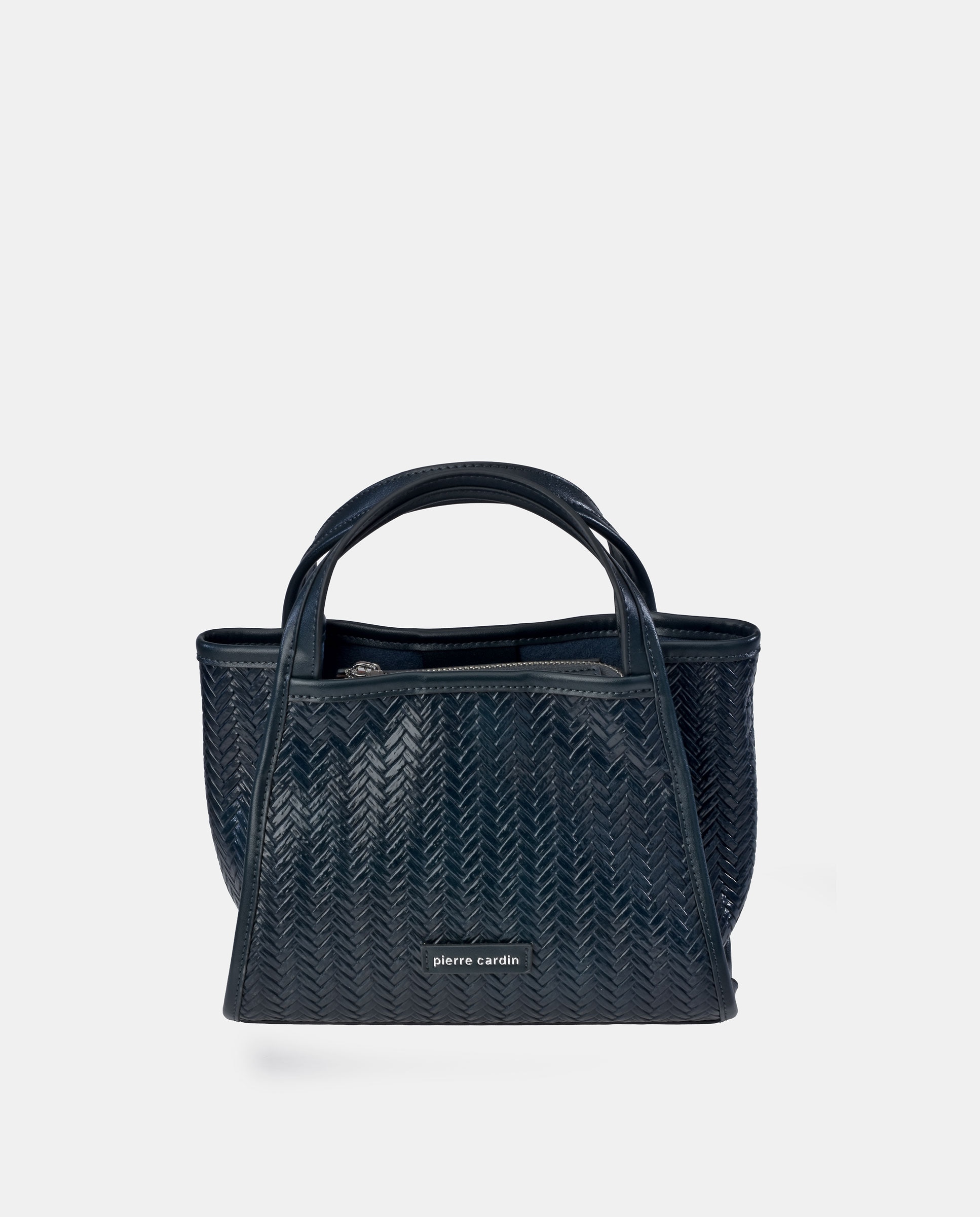 Imagen 0 de Bolso mini shopper Pierre Cardin en P.U. grabado trenzado Azul