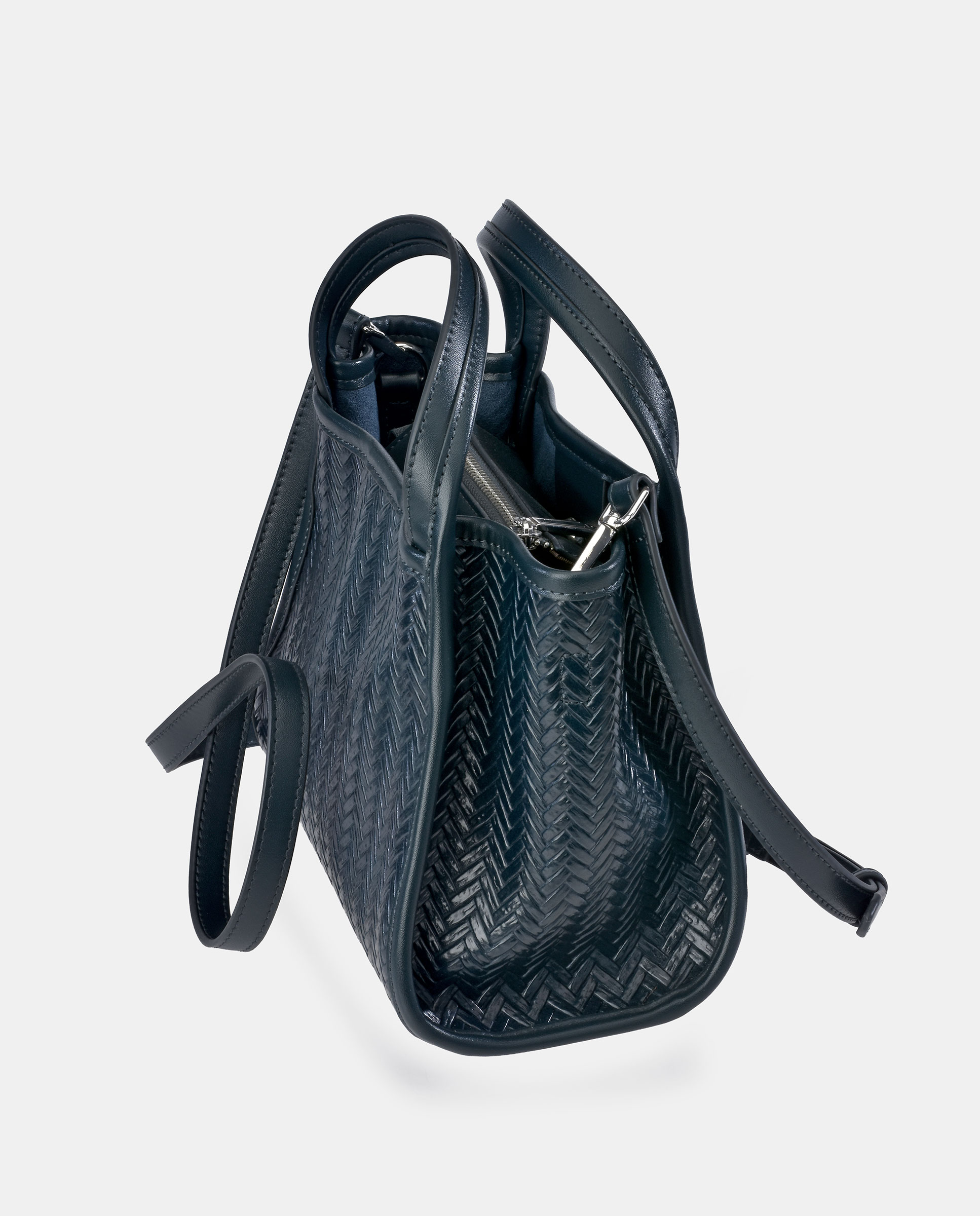 Bolso mini shopper Pierre Cardin en P.U. grabado trenzado - Azul Azul-3