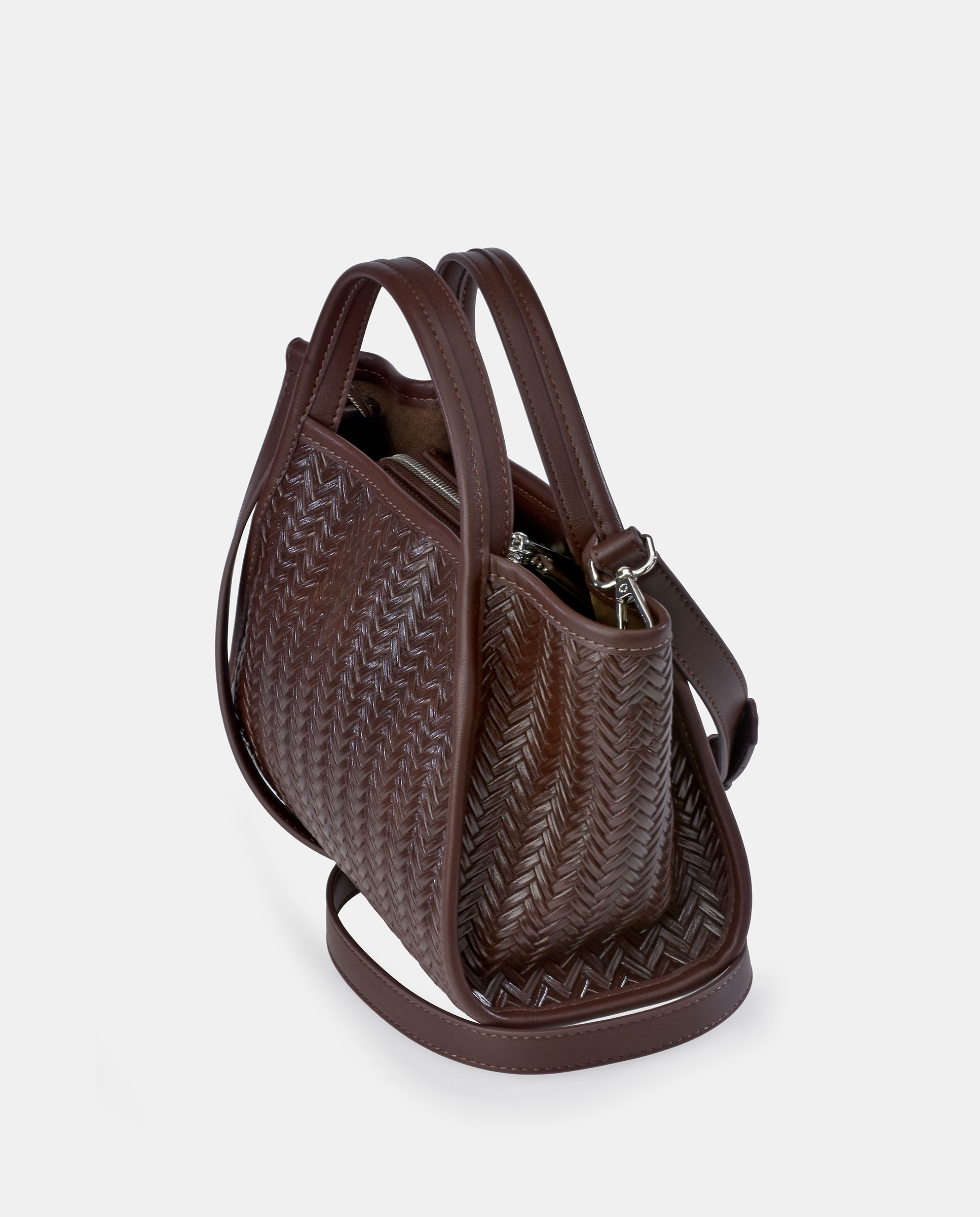 Bolso mini shopper Pierre Cardin en P.U. grabado trenzado - Marrón Marrón-3