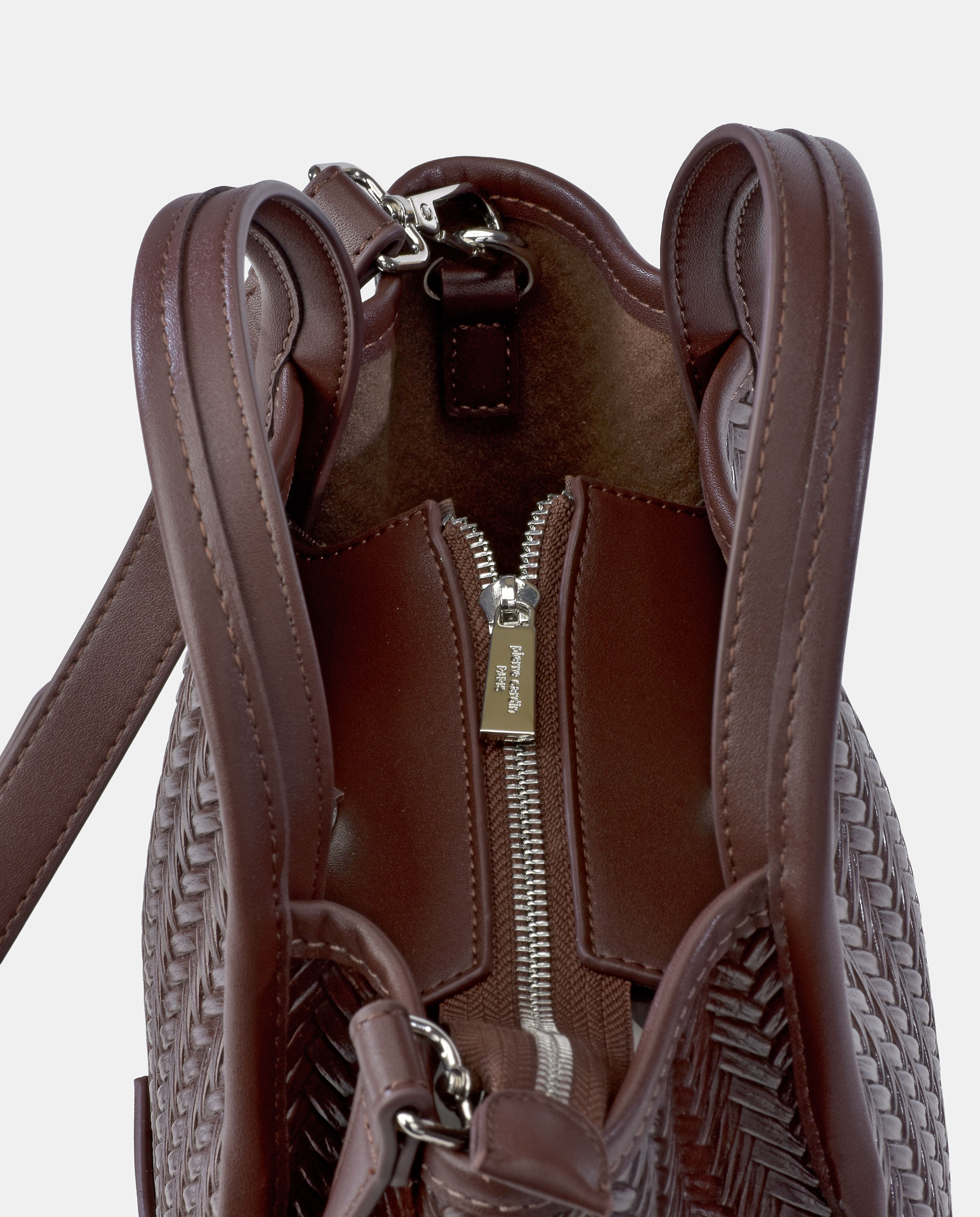 Bolso mini shopper Pierre Cardin en P.U. grabado trenzado - Marrón Marrón-4
